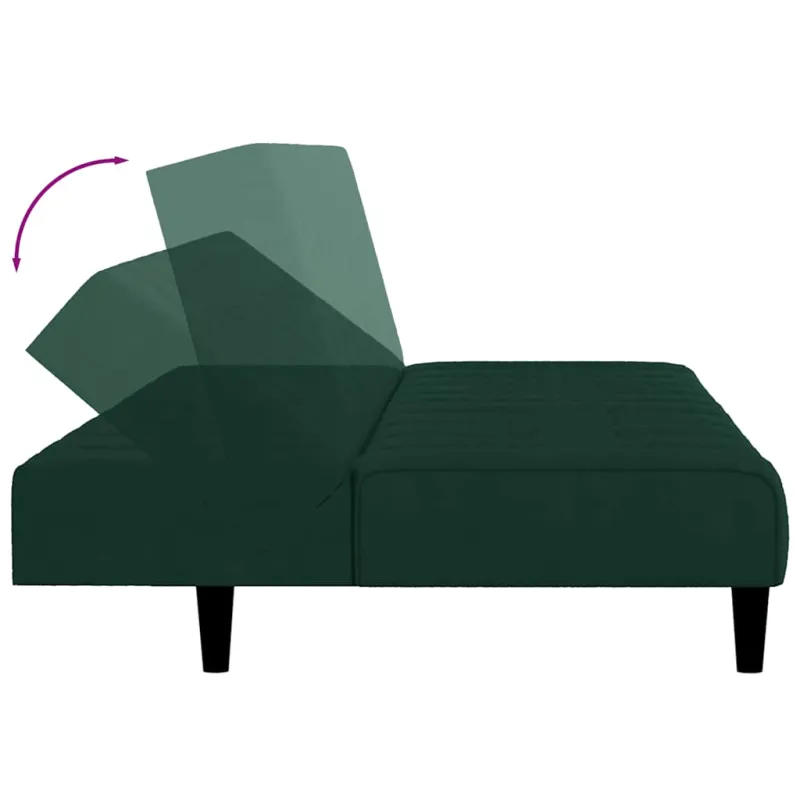 Dvivietė sofa-lova, tamsiai žalios spalvos, aksomas