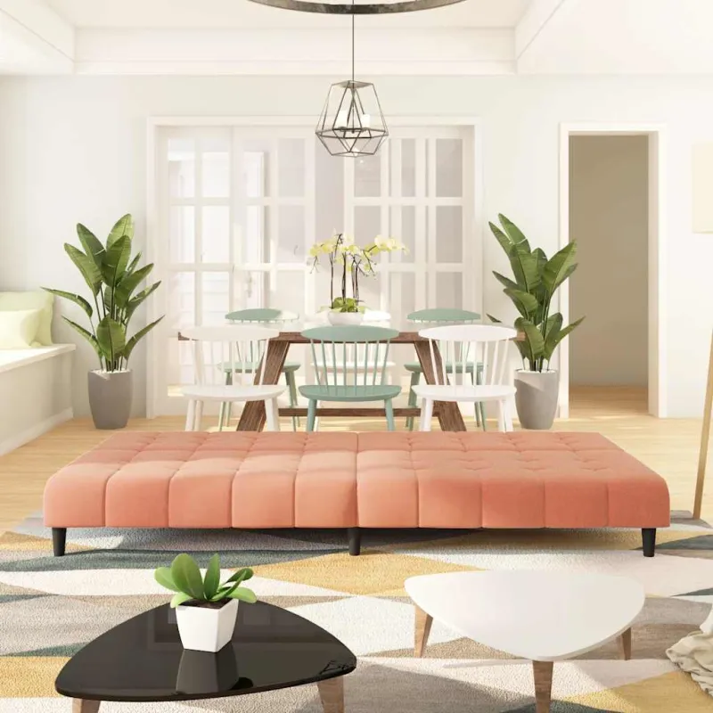 Dvivietė sofa-lova, rožinės spalvos, aksomas