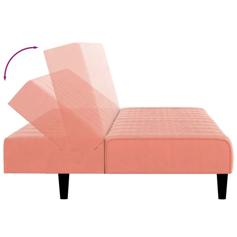 Dvivietė sofa-lova, rožinės spalvos, aksomas