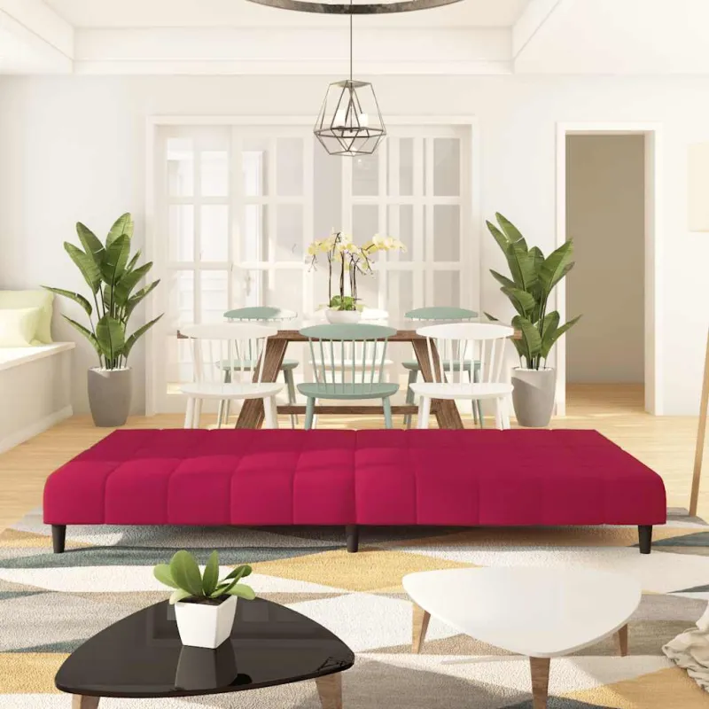 Dvivietė sofa-lova, raudonojo vyno spalvos, aksomas