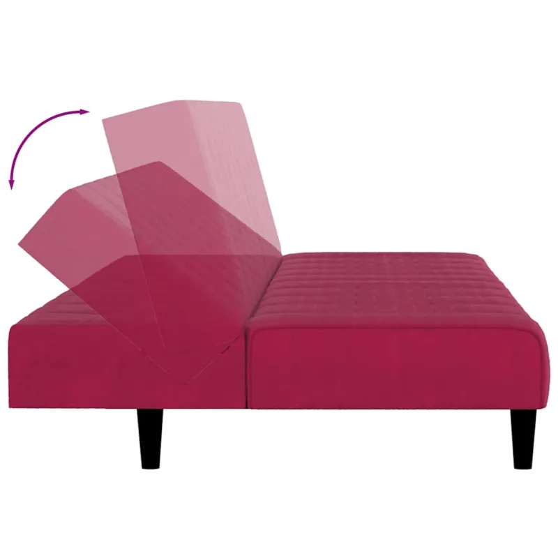 Dvivietė sofa-lova, raudonojo vyno spalvos, aksomas