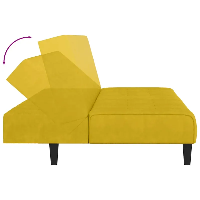 Dvivietė sofa-lova, geltonos spalvos, aksomas