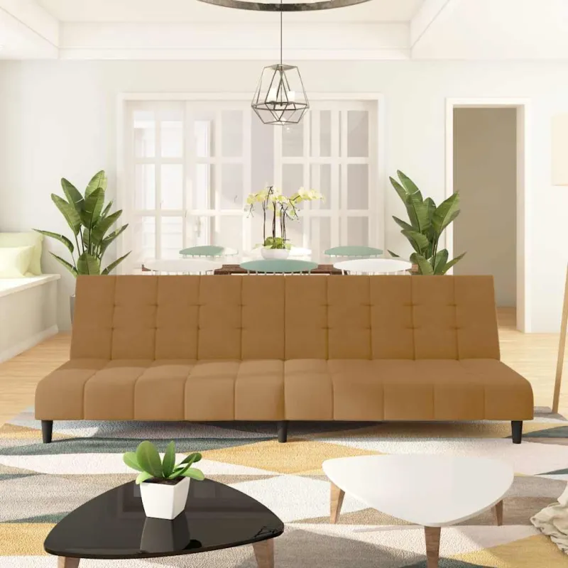 Dvivietė sofa-lova, rudos spalvos, aksomas
