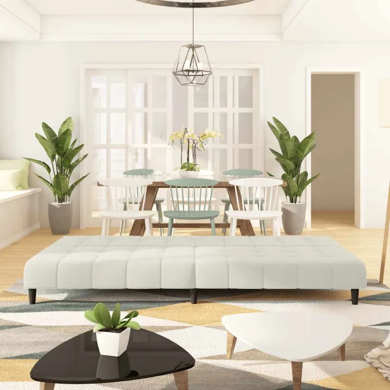 Dvivietė sofa-lova, kreminės spalvos, aksomas