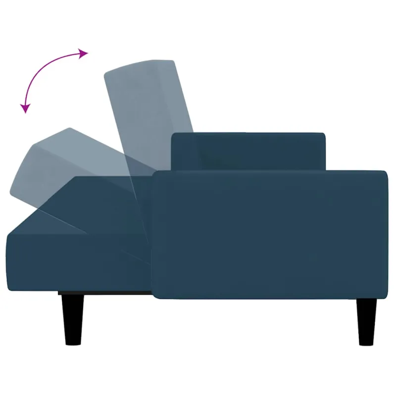 Dvivietė sofa-lova, mėlynos spalvos, aksomas