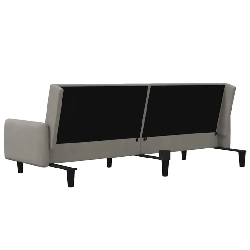 Dvivietė sofa-lova, šviesiai pilkos spalvos, aksomas