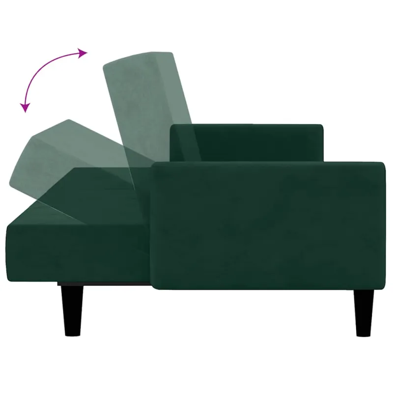 Dvivietė sofa-lova, tamsiai žalios spalvos, aksomas