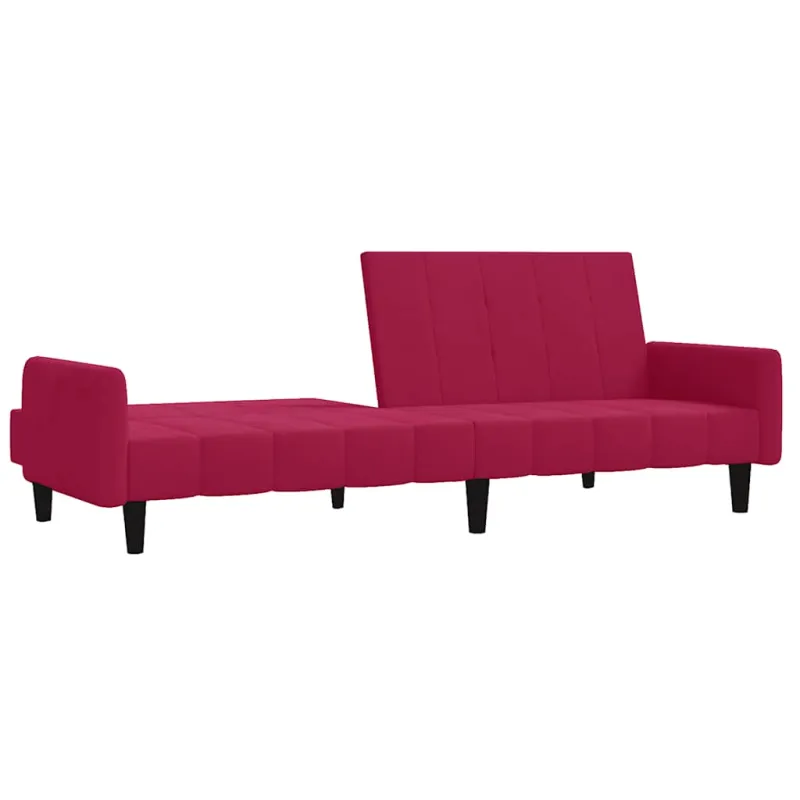 Dvivietė sofa-lova, raudonojo vyno spalvos, aksomas