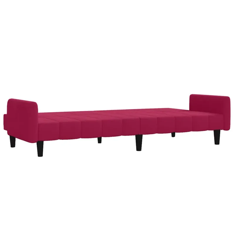 Dvivietė sofa-lova, raudonojo vyno spalvos, aksomas