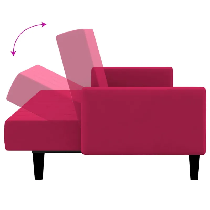 Dvivietė sofa-lova, raudonojo vyno spalvos, aksomas