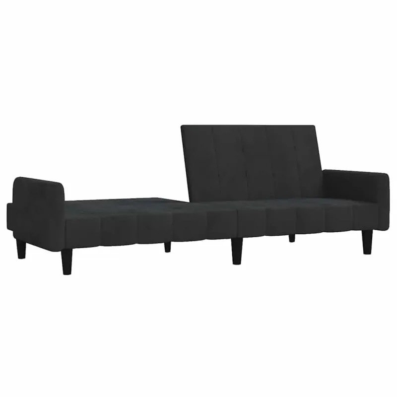 Dvivietė sofa-lova, juodos spalvos, aksomas