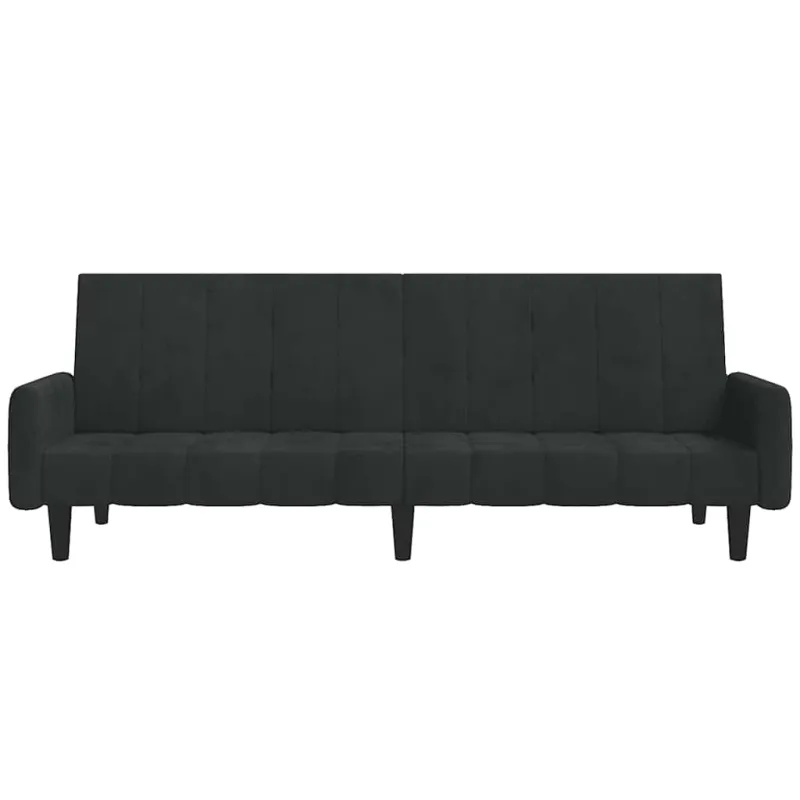 Dvivietė sofa-lova, juodos spalvos, aksomas
