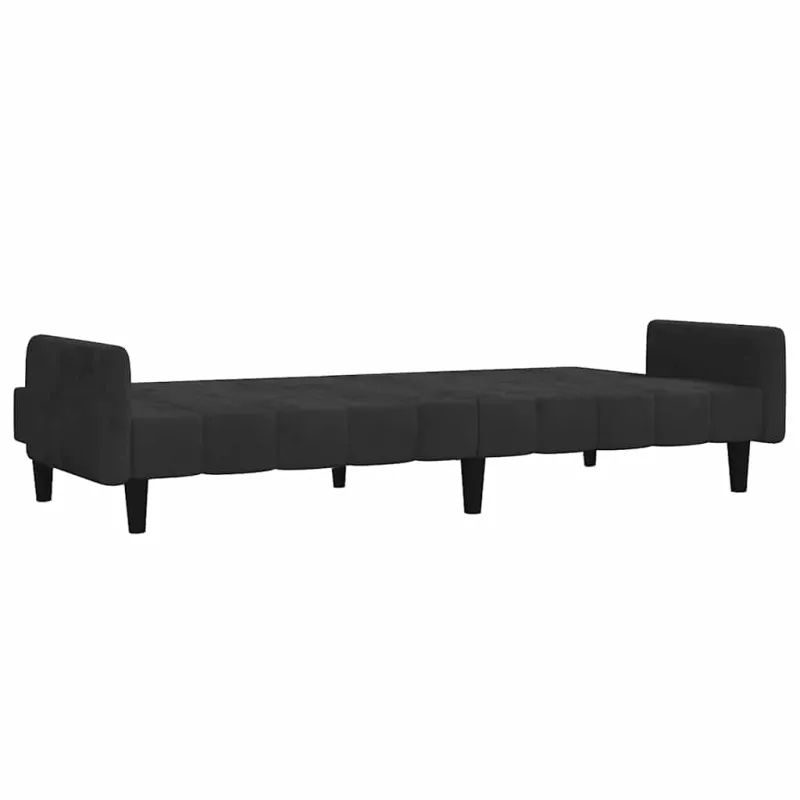 Dvivietė sofa-lova, juodos spalvos, aksomas