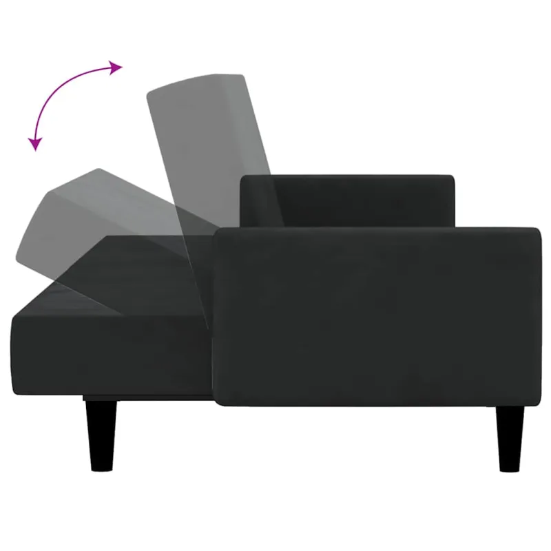 Dvivietė sofa-lova, juodos spalvos, aksomas