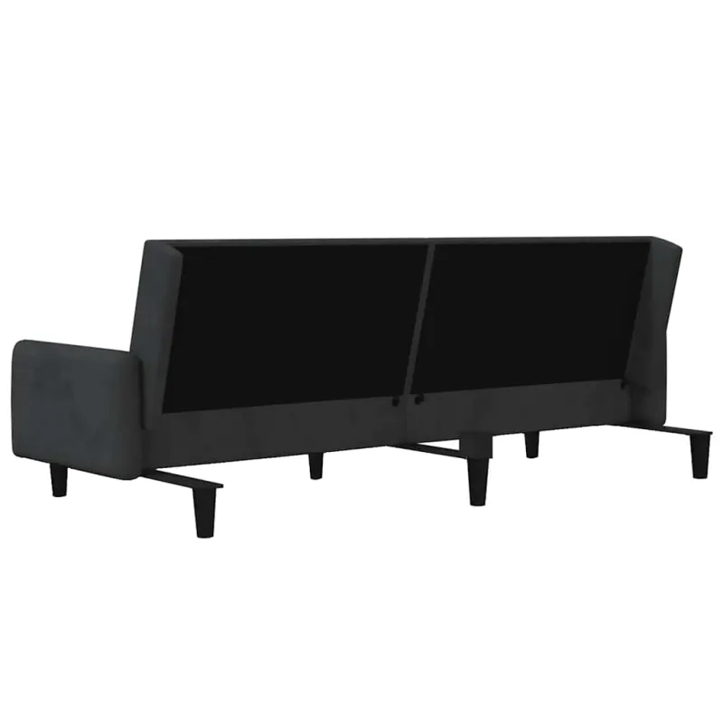 Dvivietė sofa-lova, juodos spalvos, aksomas