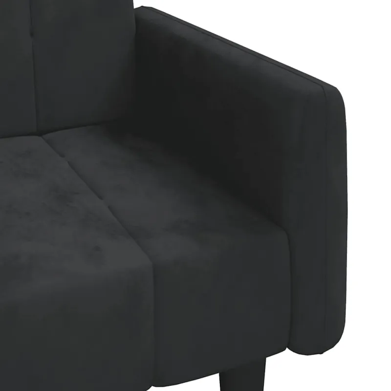 Dvivietė sofa-lova, juodos spalvos, aksomas