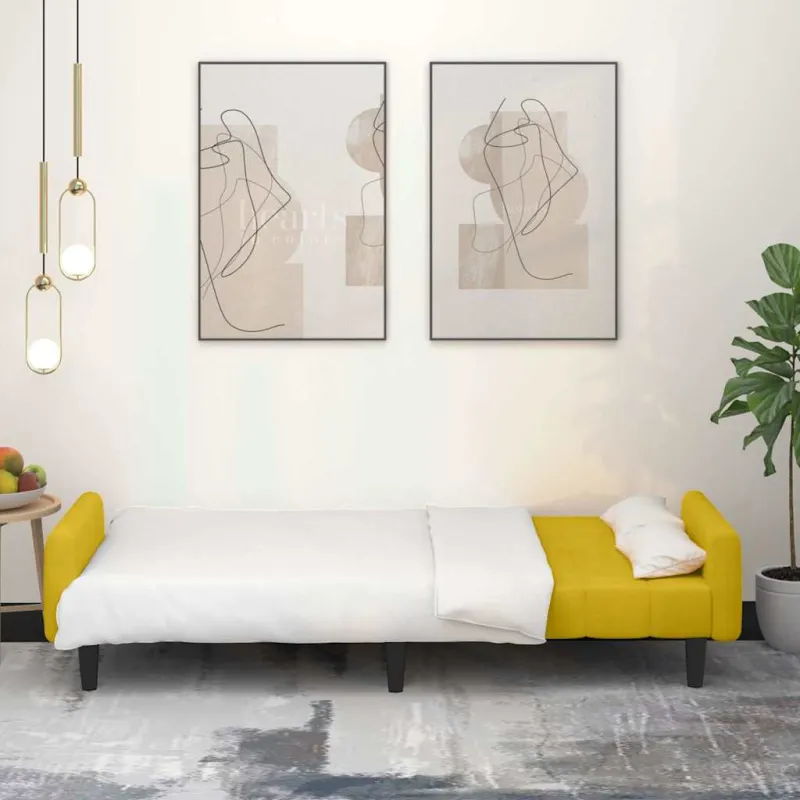 Dvivietė sofa-lova, geltonos spalvos, aksomas
