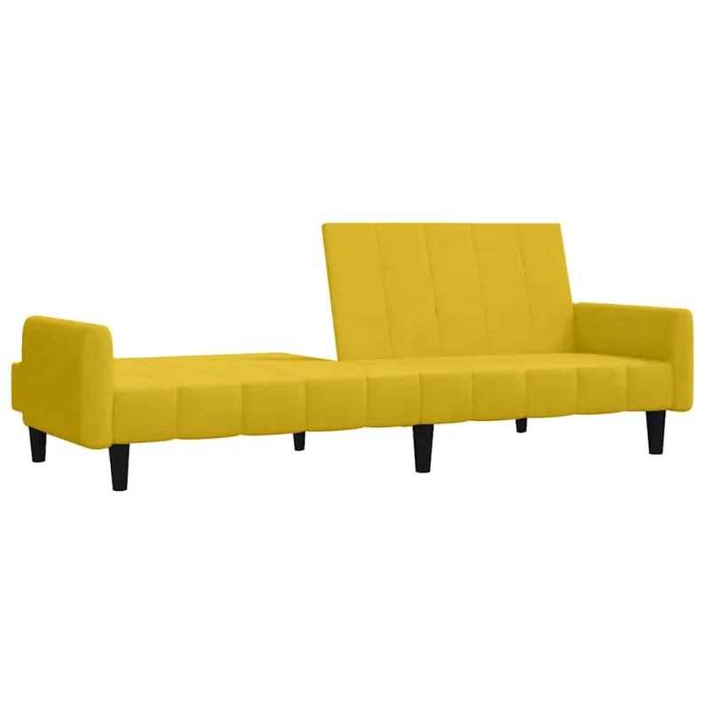 Dvivietė sofa-lova, geltonos spalvos, aksomas