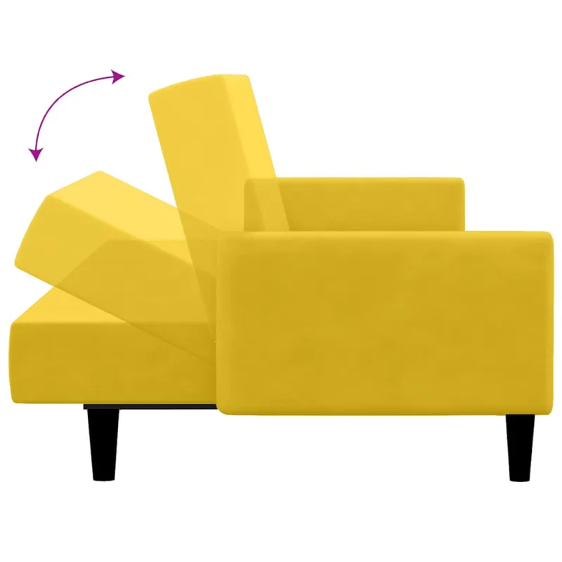 Dvivietė sofa-lova, geltonos spalvos, aksomas