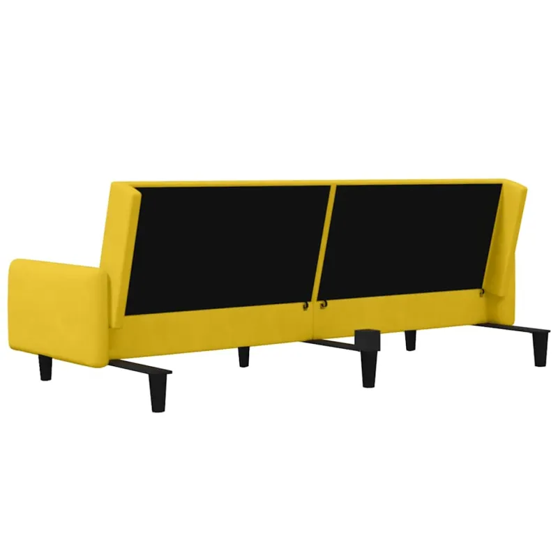 Dvivietė sofa-lova, geltonos spalvos, aksomas
