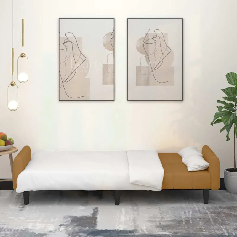 Dvivietė sofa-lova, rudos spalvos, aksomas