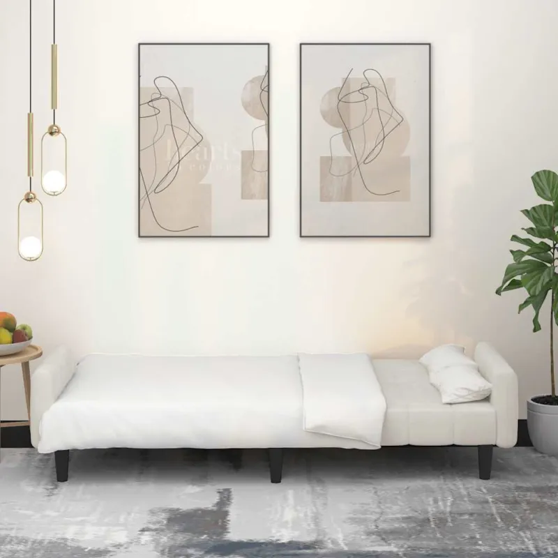Dvivietė sofa-lova, kreminės spalvos, aksomas