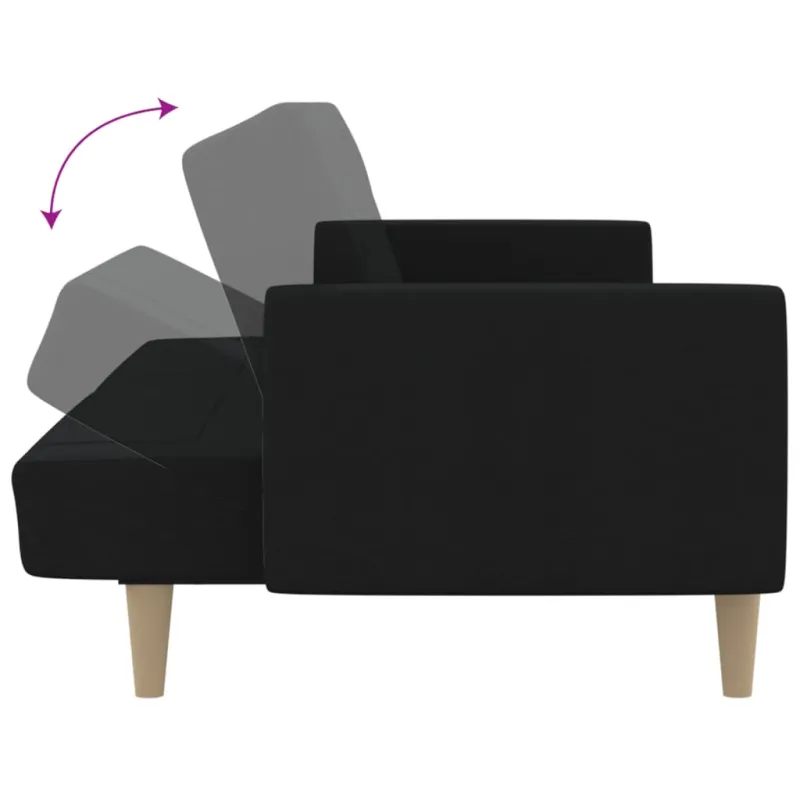 Dvivietė sofa-lova, juodos spalvos, audinys
