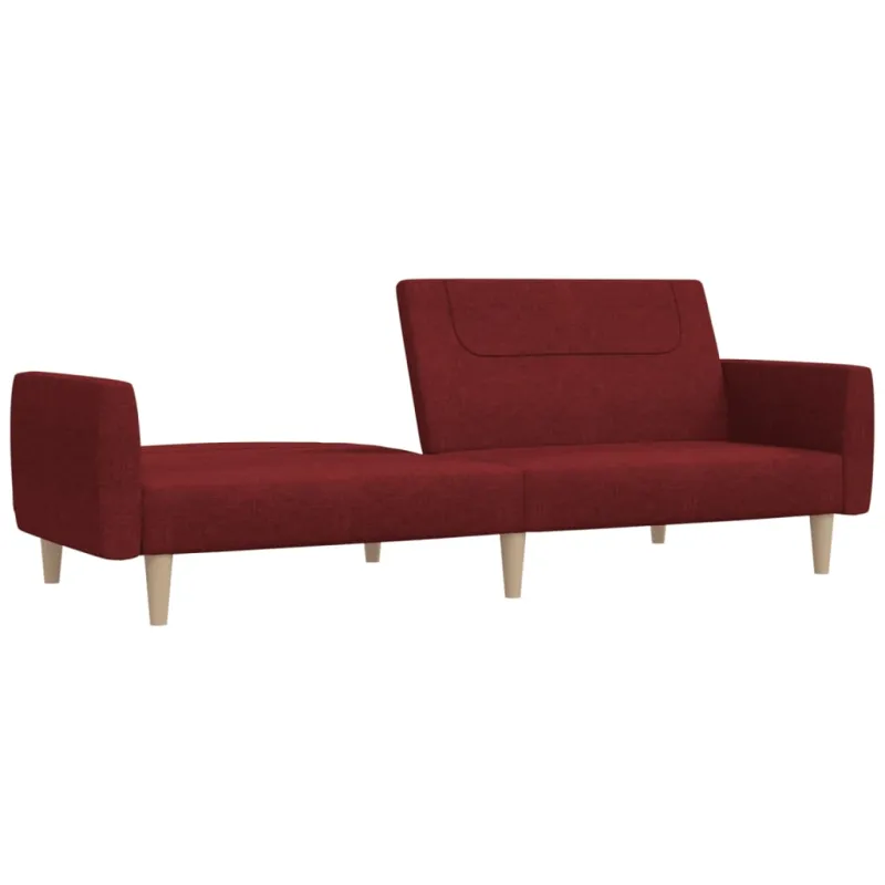 Dvivietė sofa-lova, raudonojo vyno spalvos, audinys