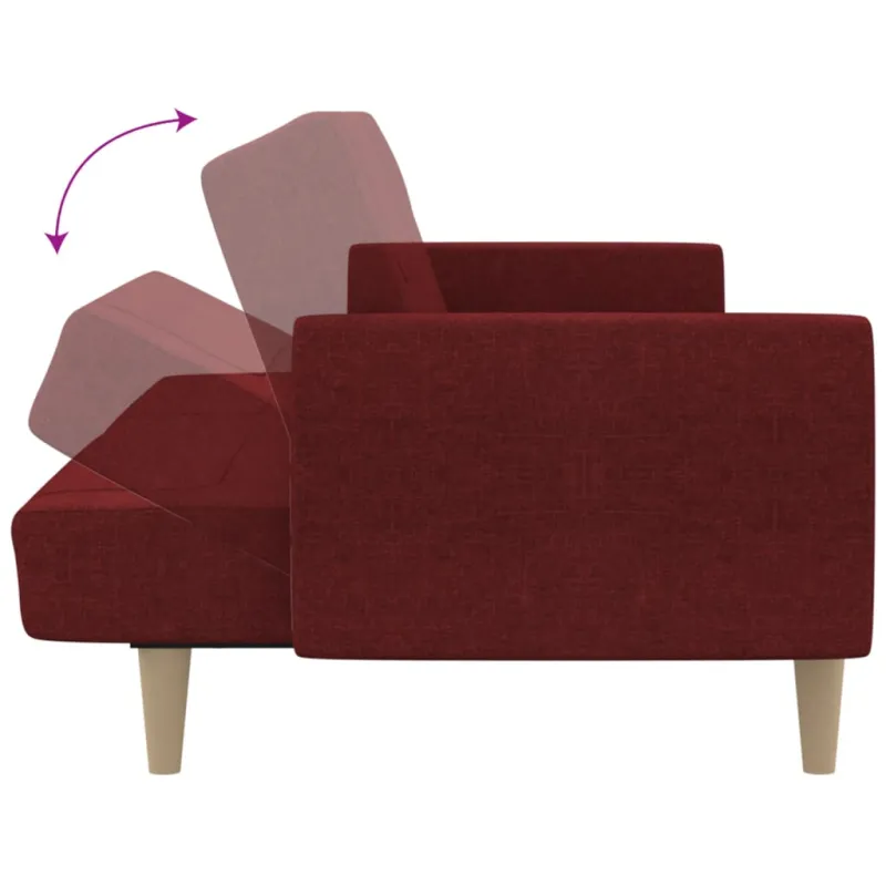 Dvivietė sofa-lova, raudonojo vyno spalvos, audinys