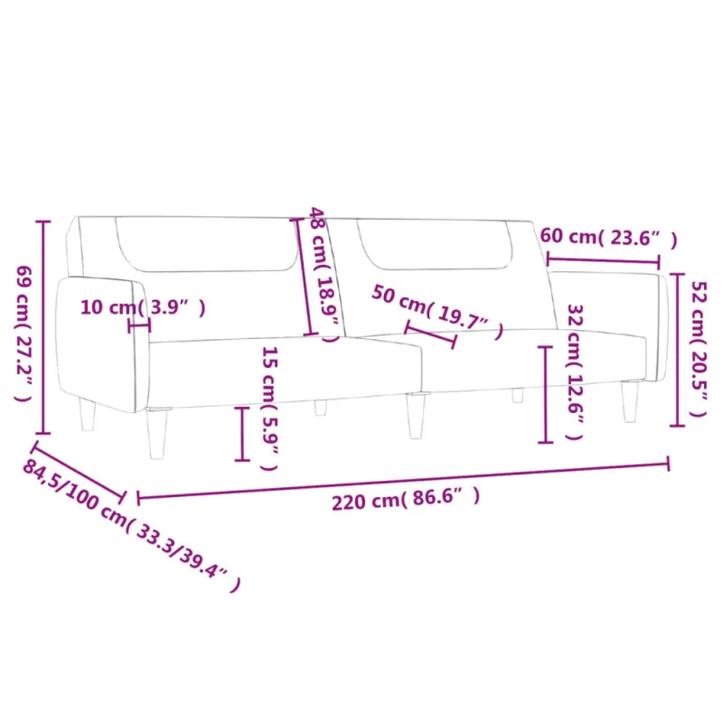Dvivietė sofa-lova, raudonojo vyno spalvos, audinys