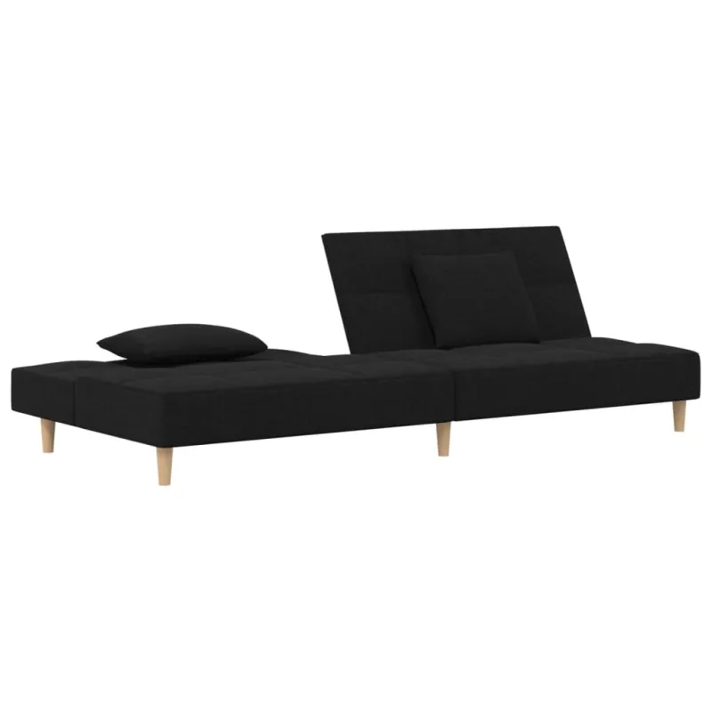 Dvivietė sofa-lova su dvejomis pagalvėmis, juoda, audinys