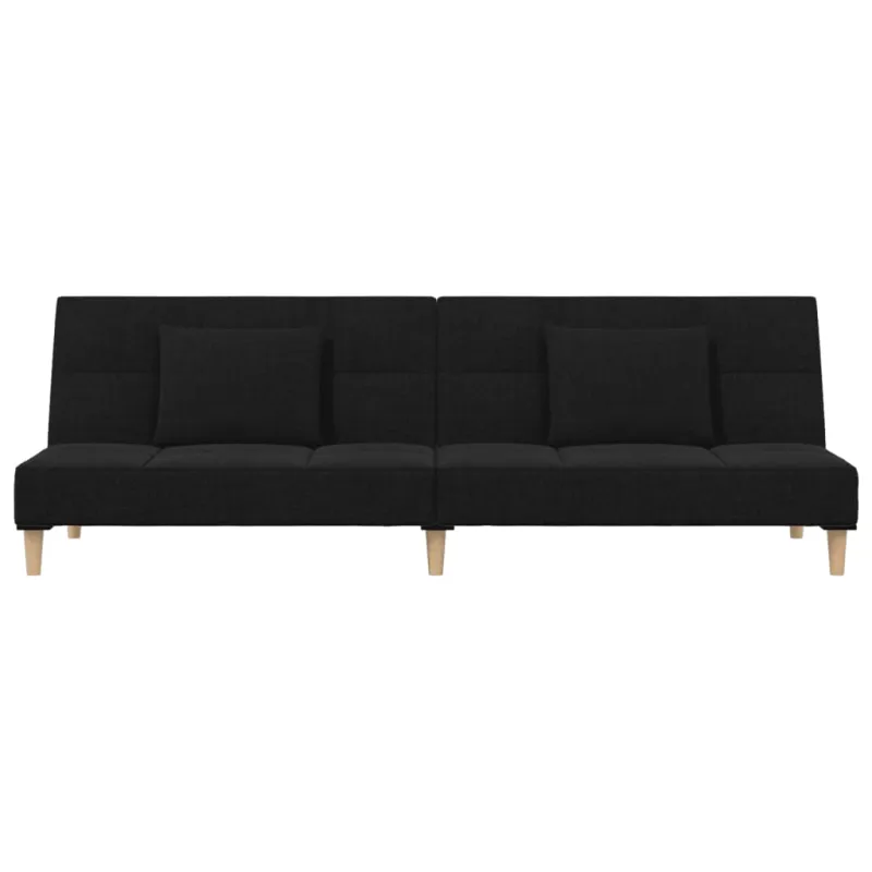 Dvivietė sofa-lova su dvejomis pagalvėmis, juoda, audinys