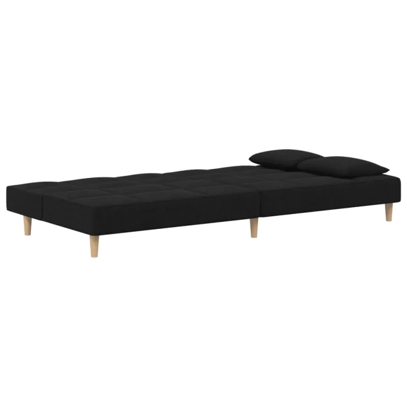 Dvivietė sofa-lova su dvejomis pagalvėmis, juoda, audinys