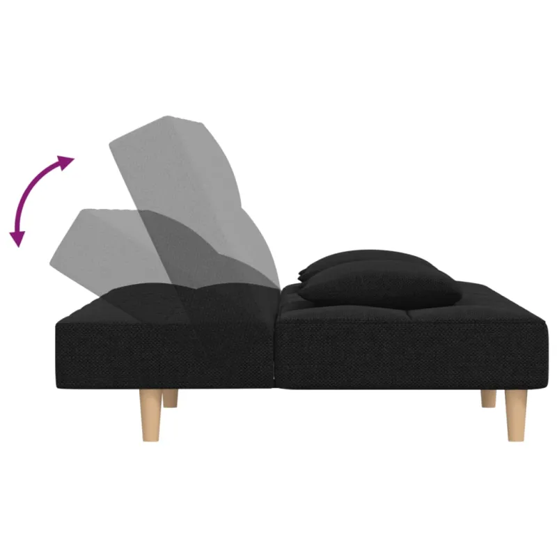 Dvivietė sofa-lova su dvejomis pagalvėmis, juoda, audinys