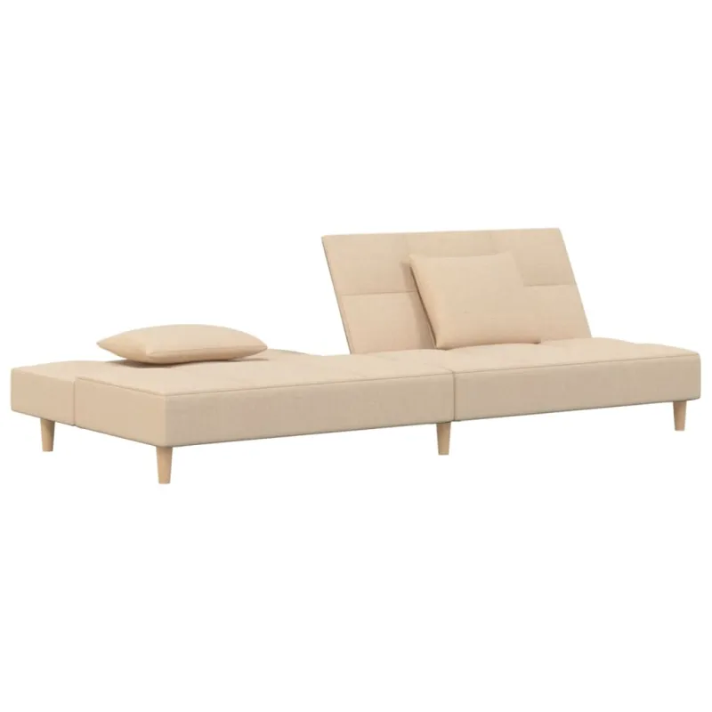 Dvivietė sofa-lova su dvejomis pagalvėmis, kreminė, audinys
