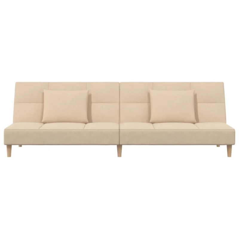 Dvivietė sofa-lova su dvejomis pagalvėmis, kreminė, audinys