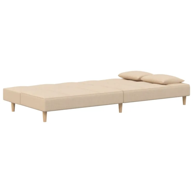 Dvivietė sofa-lova su dvejomis pagalvėmis, kreminė, audinys