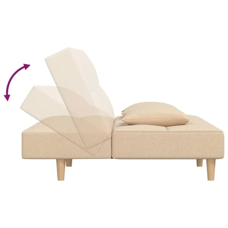 Dvivietė sofa-lova su dvejomis pagalvėmis, kreminė, audinys