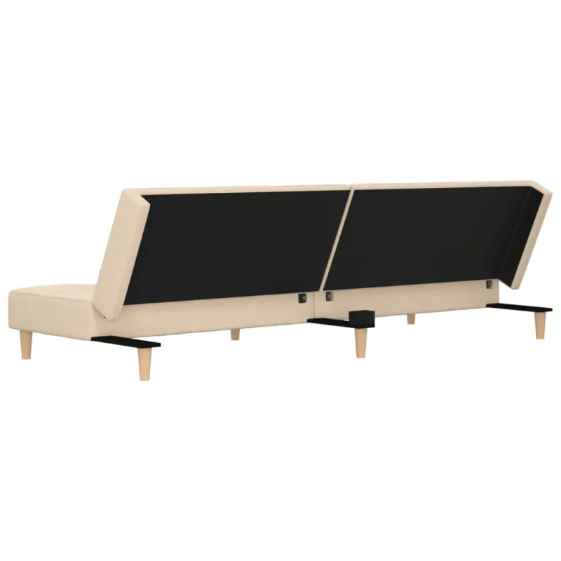 Dvivietė sofa-lova su dvejomis pagalvėmis, kreminė, audinys