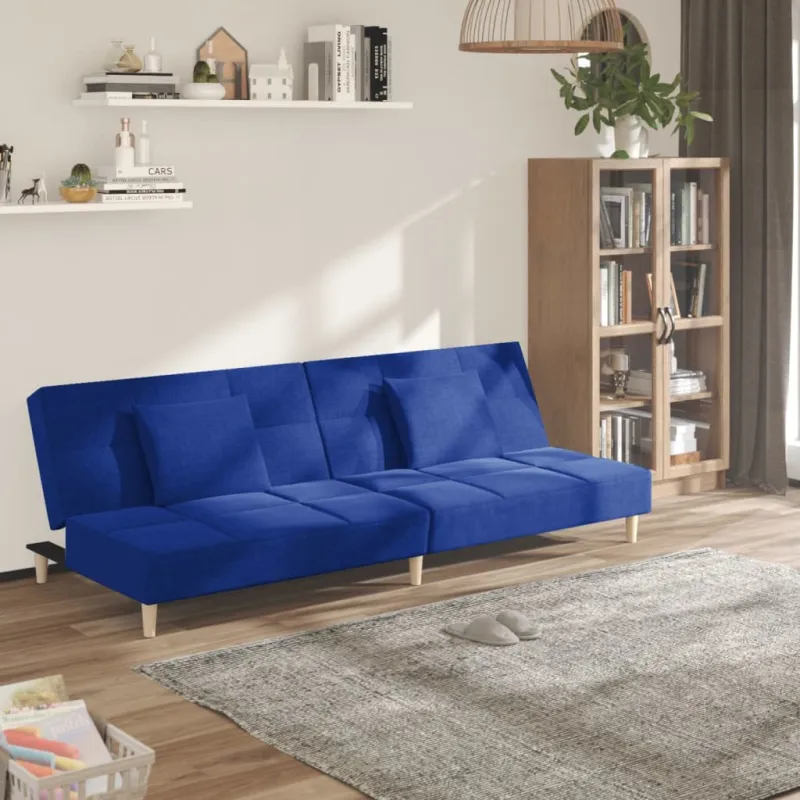 Dvivietė sofa-lova su dvejomis pagalvėmis, mėlyna, audinys