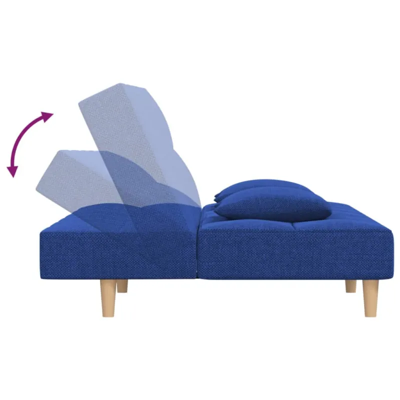 Dvivietė sofa-lova su dvejomis pagalvėmis, mėlyna, audinys