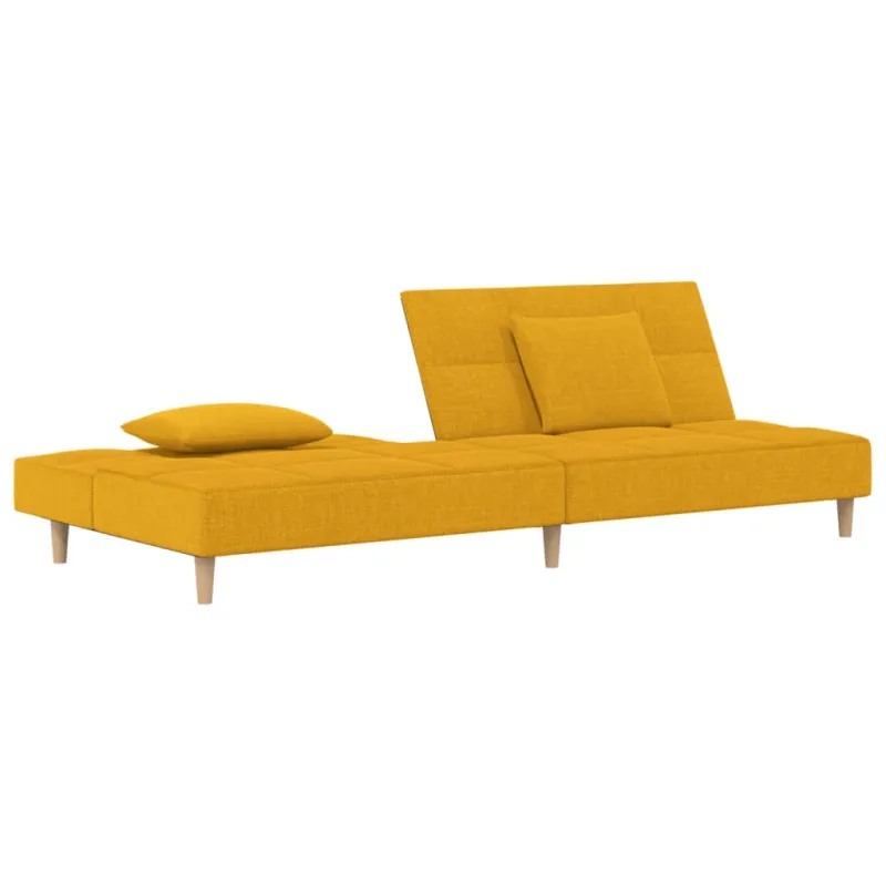 Dvivietė sofa-lova su dvejomis pagalvėmis, geltona, audinys