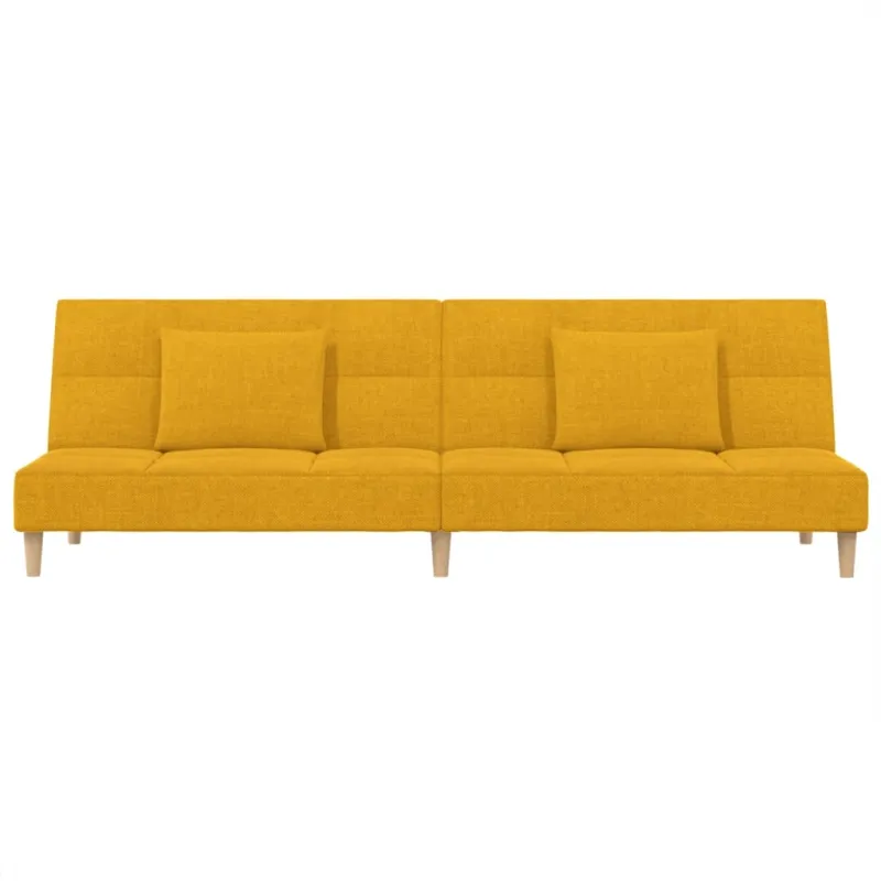Dvivietė sofa-lova su dvejomis pagalvėmis, geltona, audinys
