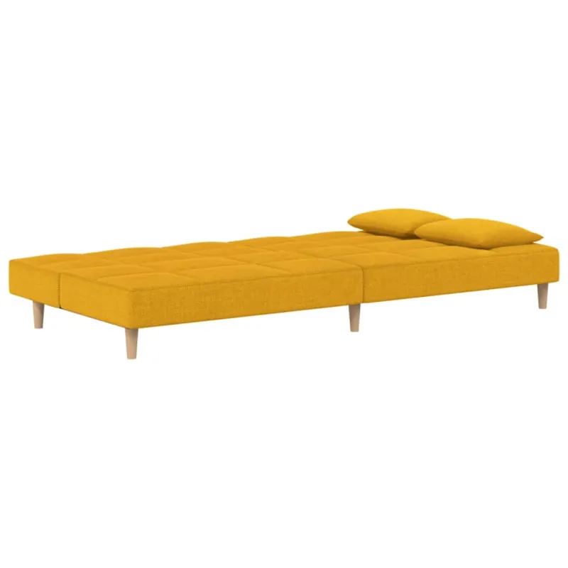 Dvivietė sofa-lova su dvejomis pagalvėmis, geltona, audinys