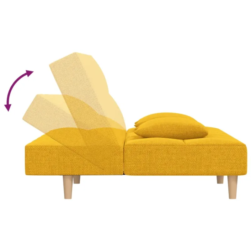 Dvivietė sofa-lova su dvejomis pagalvėmis, geltona, audinys