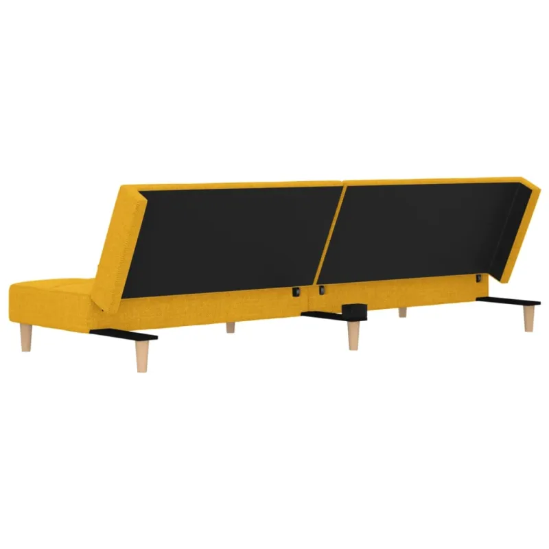 Dvivietė sofa-lova su dvejomis pagalvėmis, geltona, audinys