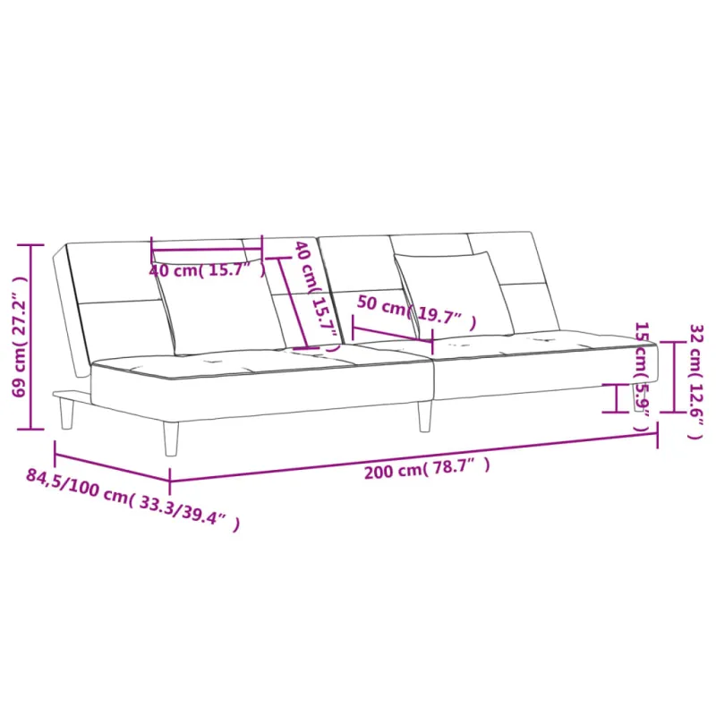 Dvivietė sofa-lova su dvejomis pagalvėmis, taupe, audinys
