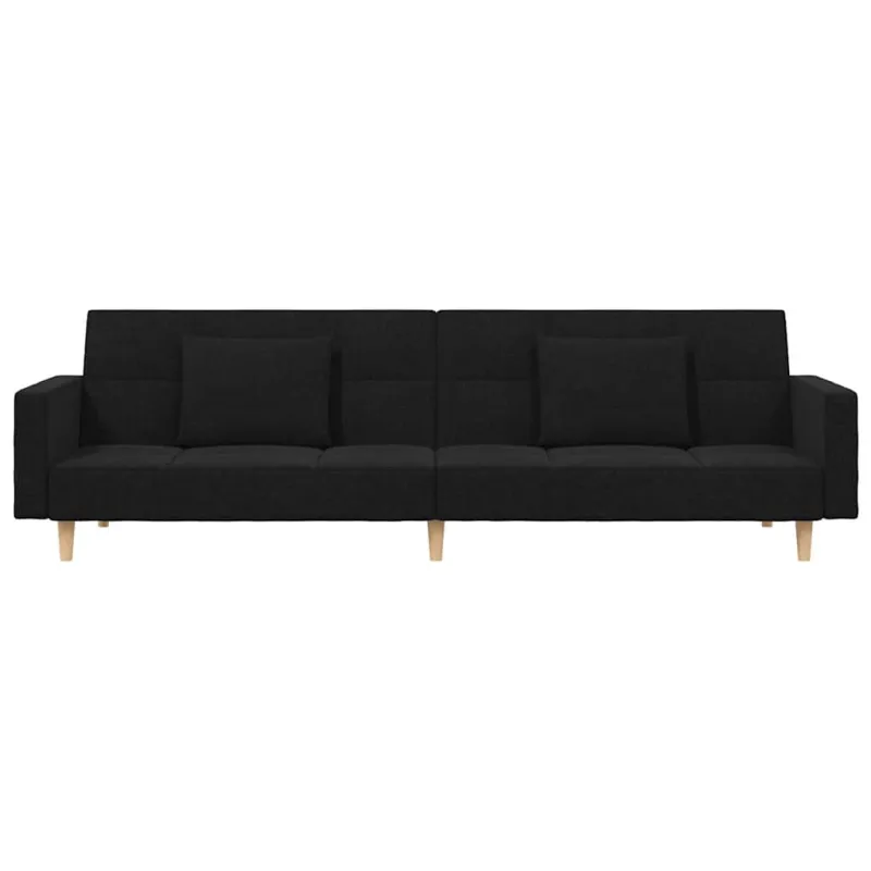 Dvivietė sofa-lova su dvejomis pagalvėmis, juoda, audinys