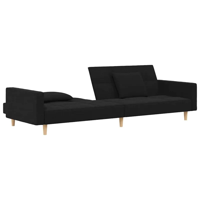 Dvivietė sofa-lova su dvejomis pagalvėmis, juoda, audinys