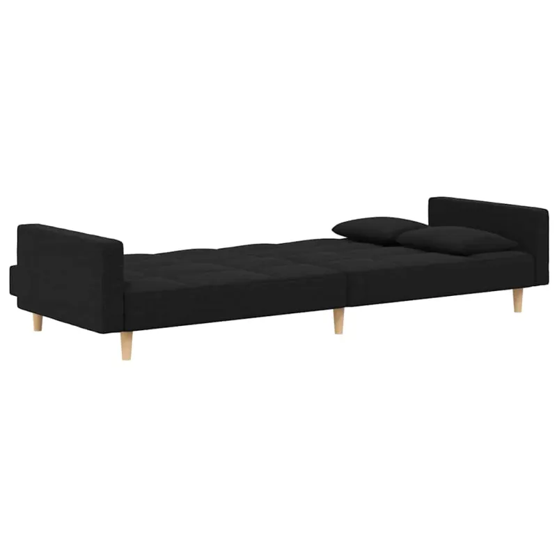 Dvivietė sofa-lova su dvejomis pagalvėmis, juoda, audinys